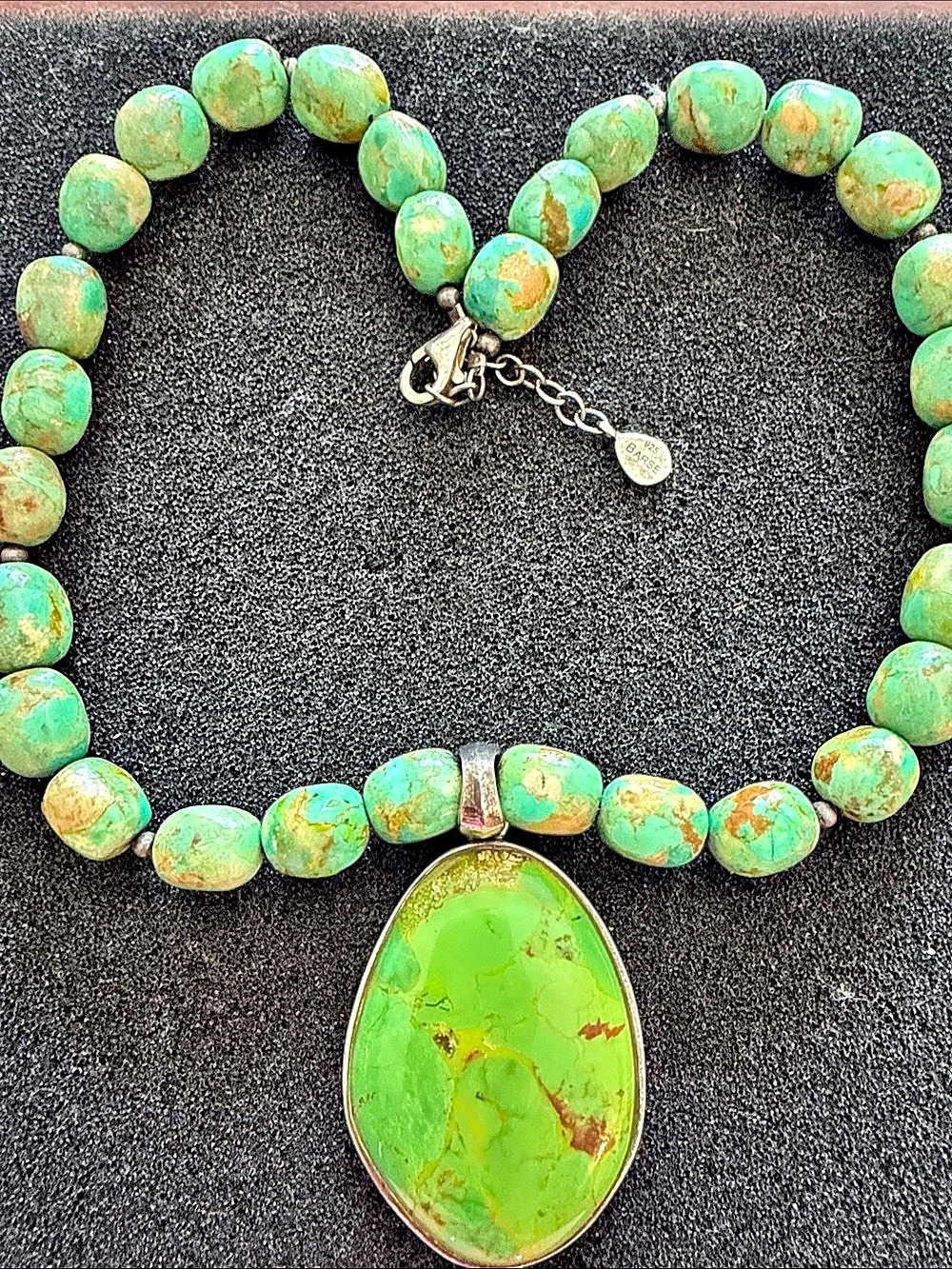 Barse Green & Brown Stone Pendant Necklace